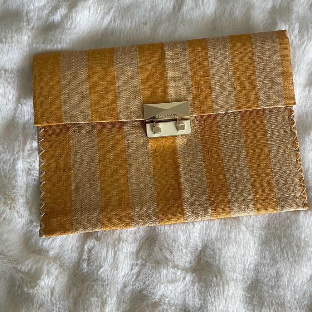 The Good People clutch bag Yellow Beige Striped women’s Raffia clutch bag New - Picture 5 of 12